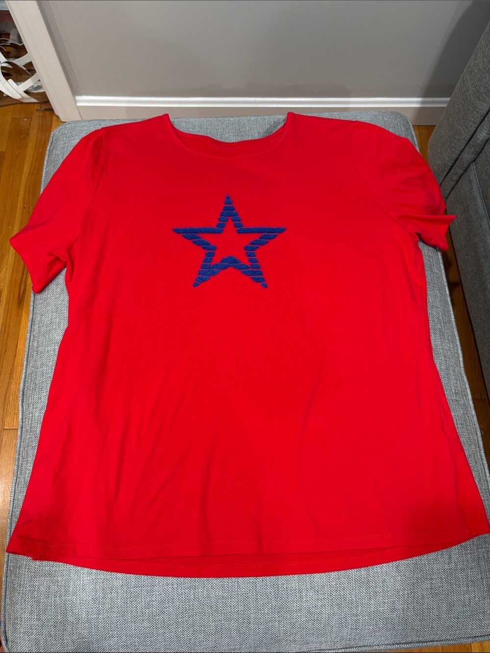 Denim&Co Red Short-Sleeve Tee with Blue Star Perfect Jersey XL